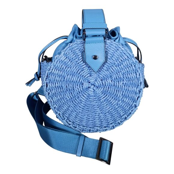 Botkier Crossboby Shoulder Bag Drawstring Round Paper Leather Blue Small - Picture 1 of 13